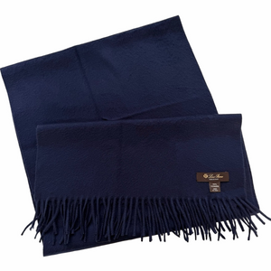 Loro Piana Grande Unita Cashmere Navy Scarf Fringe EUC Luxury